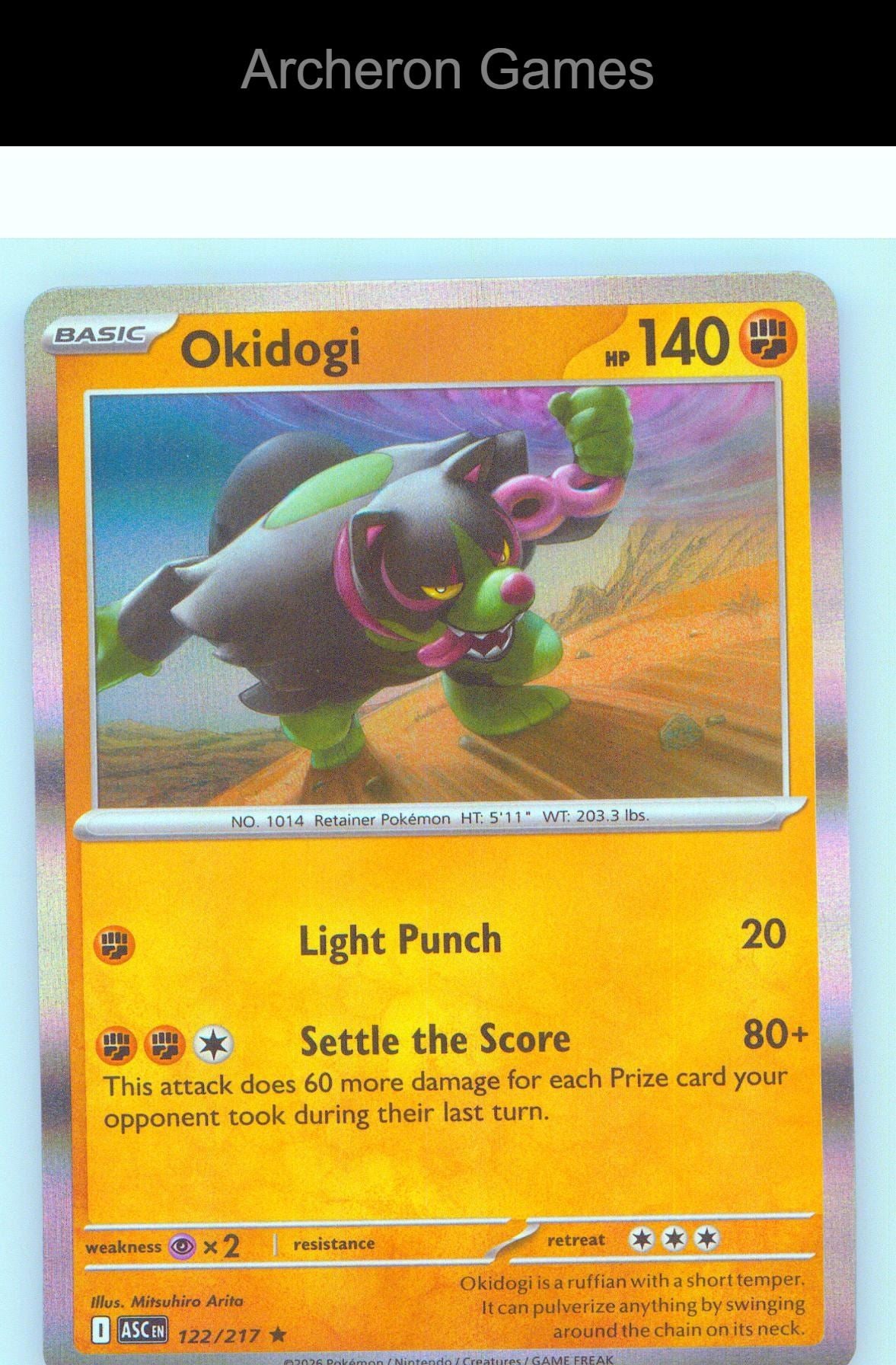Pokemon Card Okidogi ASC 122/217 R Ascended Heroes Holo