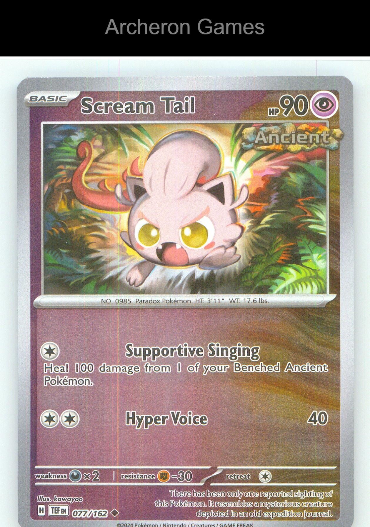 Pokemon Card Scream Tail TEF 077/162 UC Temporal Forces Reverse Holo