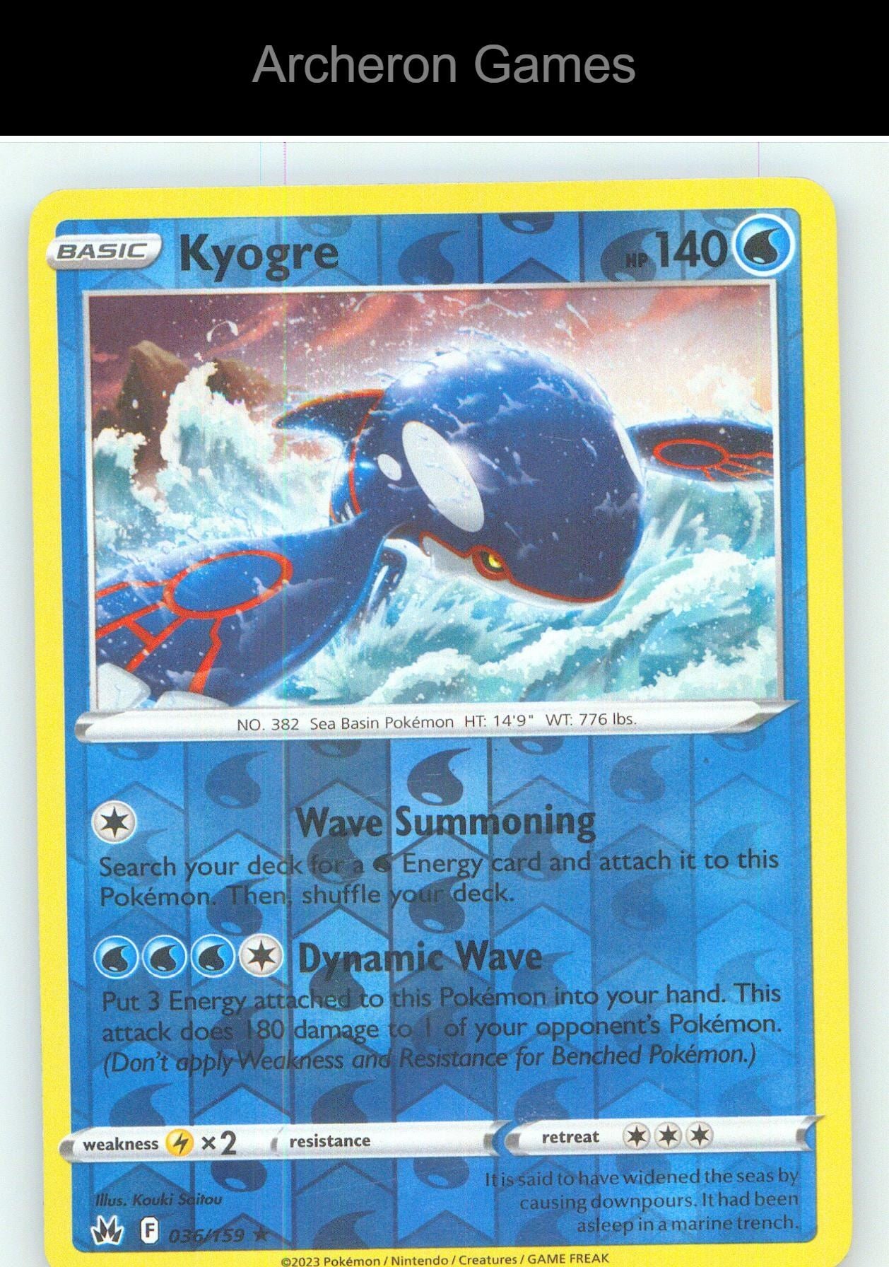 Pokemon Card Kyogre CRZ 036/159 R Crown Zenith Reverse Holo