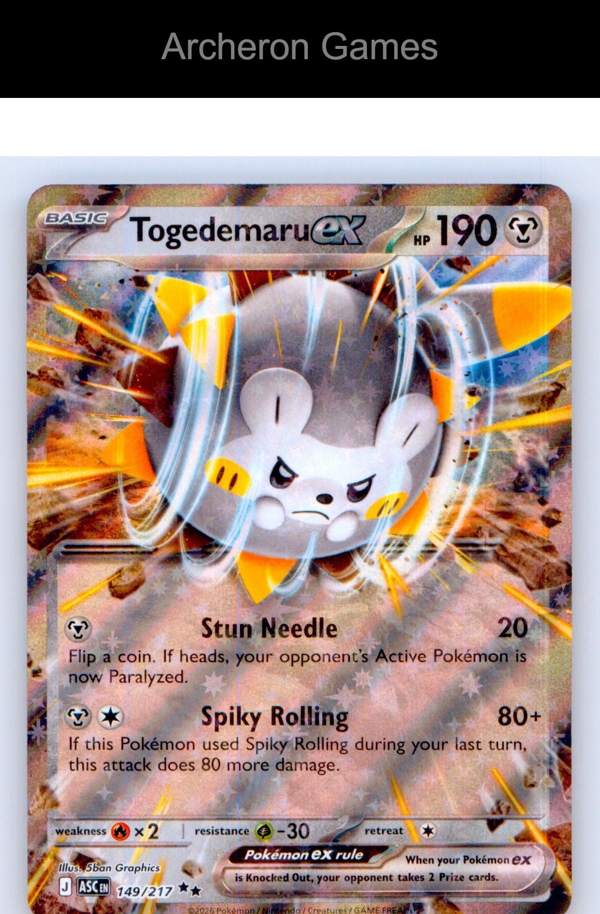 Pokemon Card Togedemaru ex ASC 149/217 Double Rare Ascended Heroes Holo