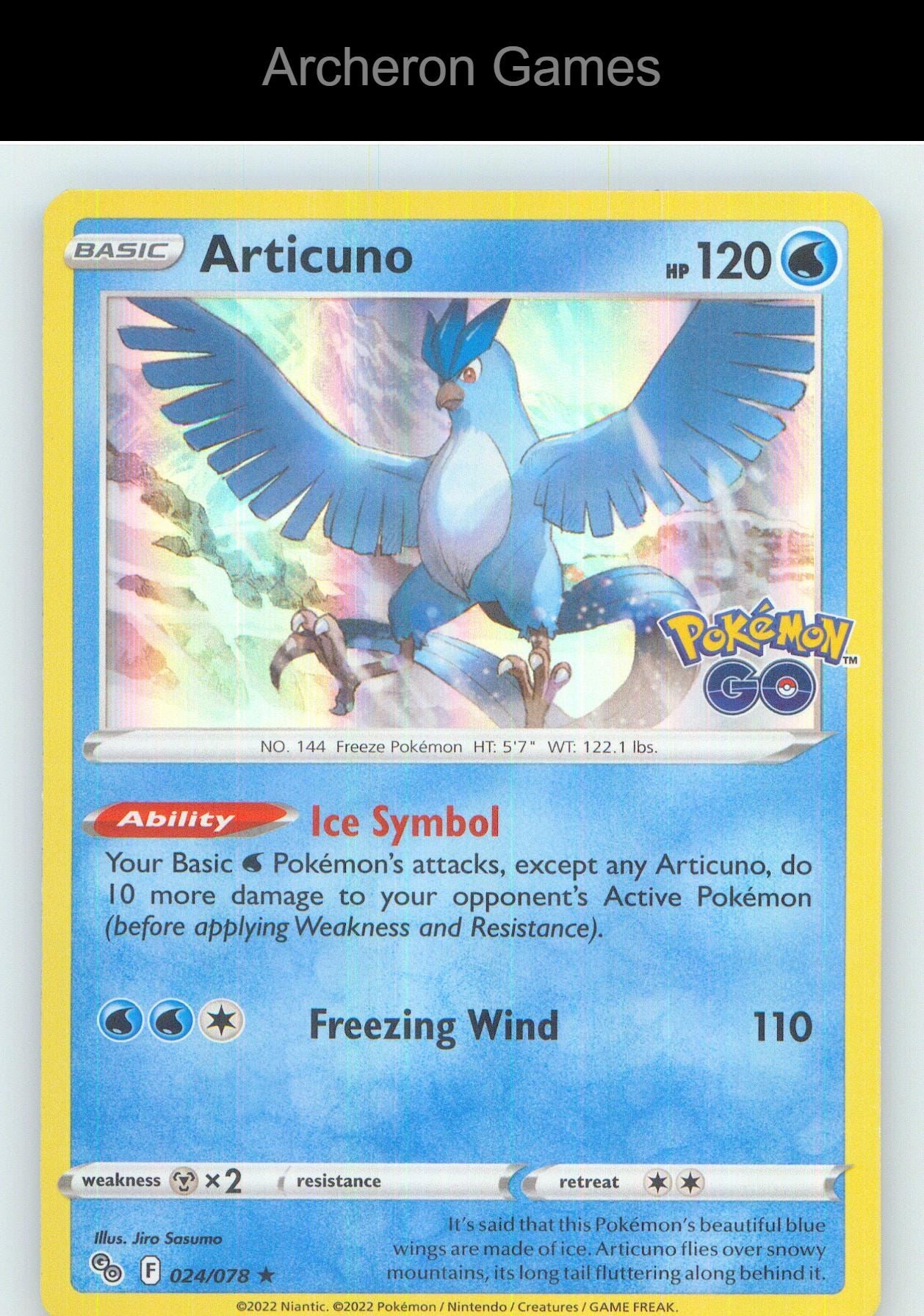 Pokemon Card Articuno PGO 024/078 HOLO R Pokemon GO