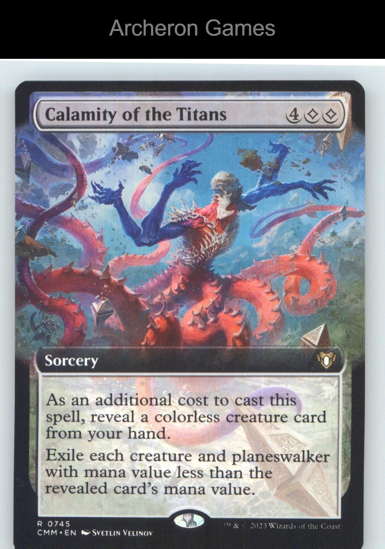Calamity of the Titans (Extended Art) CMM 745 R MTG Card NM/EX+