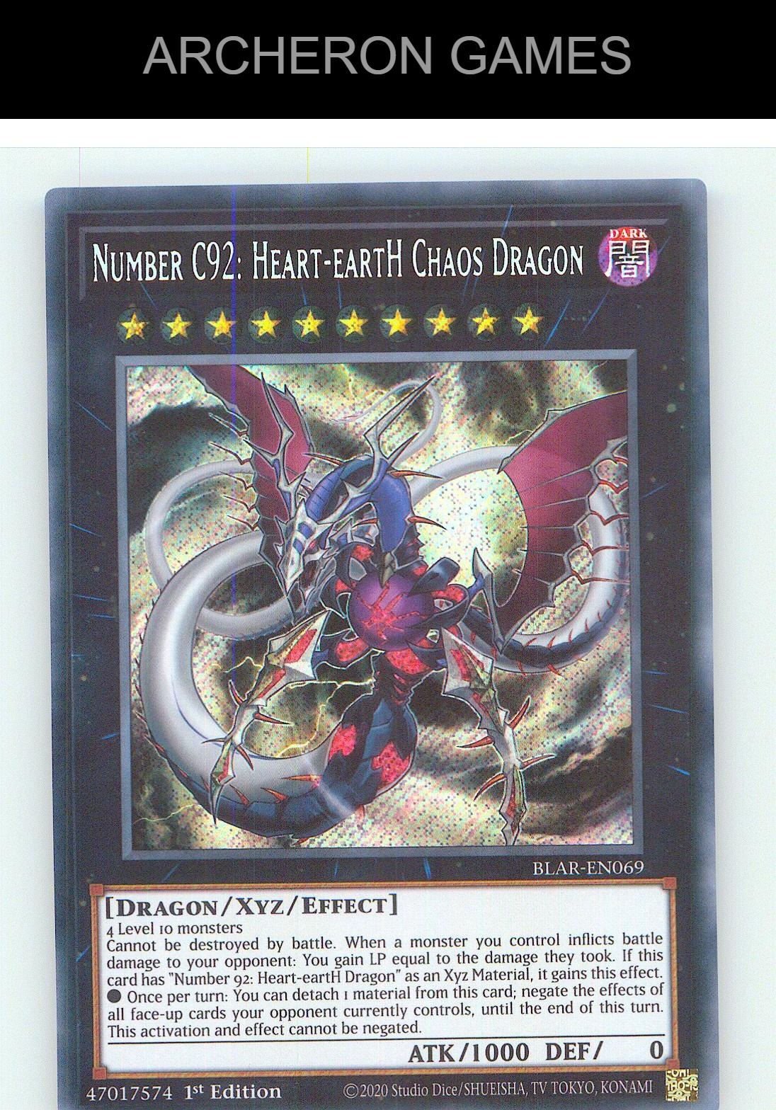 Number C92: Heart-eartH Chaos Dragon SEC YUGIOH Card 1st Edition
