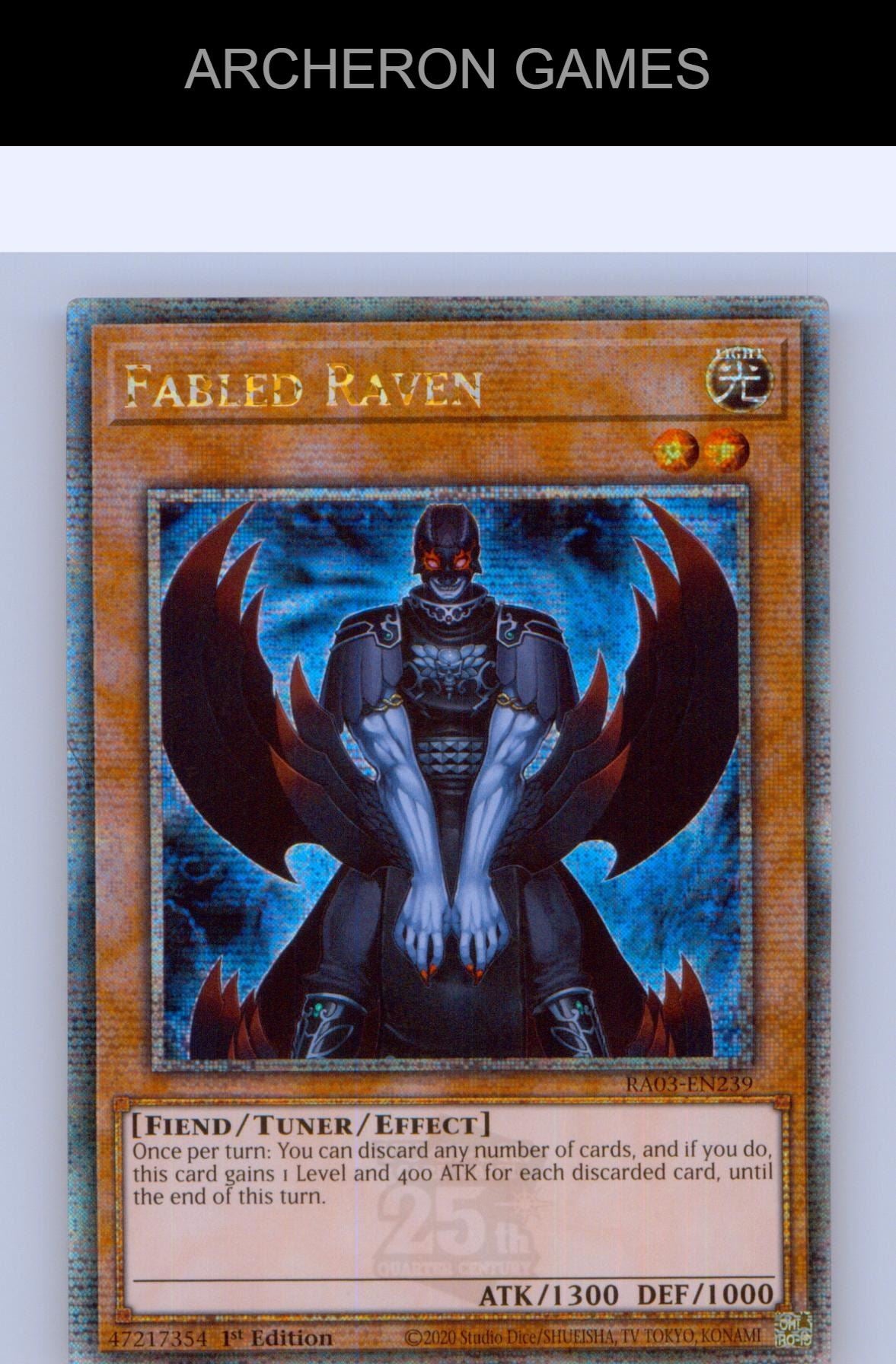 Fabled Raven (Quarter Century Secret Rare) YUGIOH Card 1st Edition