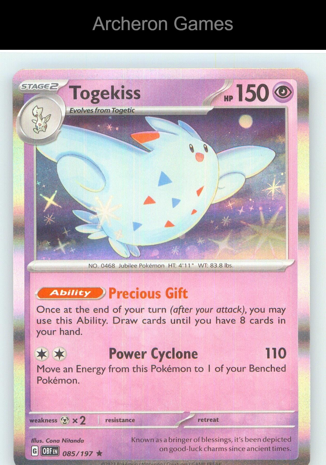Pokemon Card Togekiss OBF 085/197 R Obsidian Flames Holo