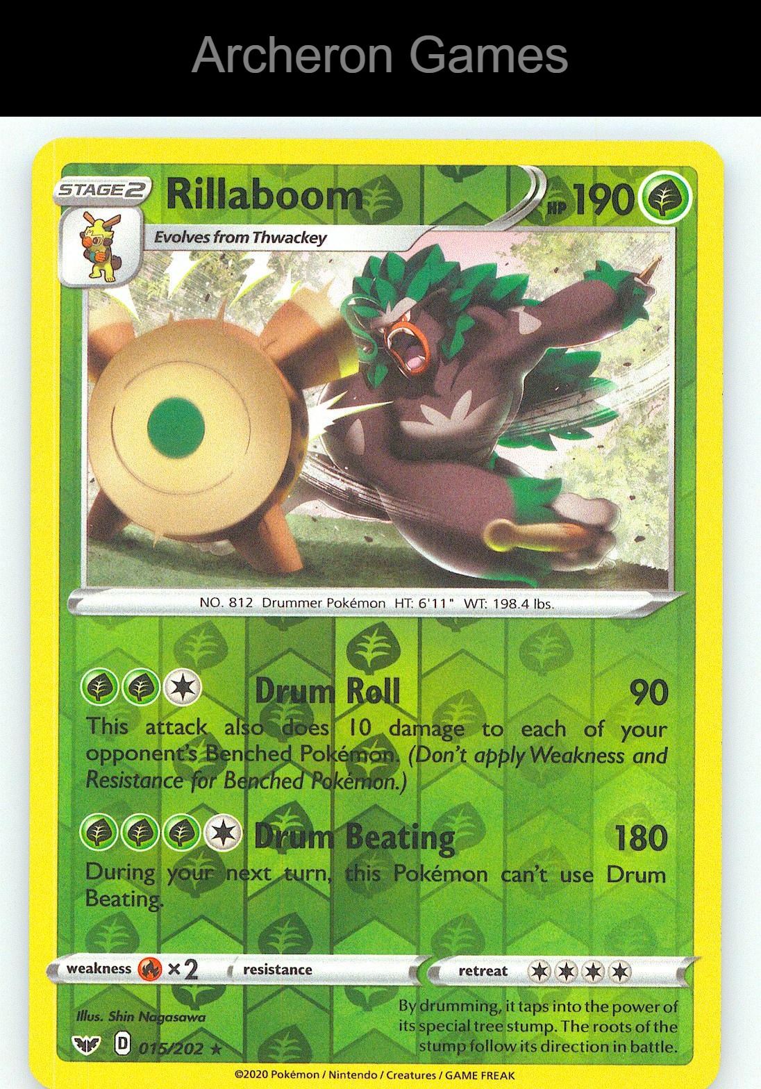 Pokemon Card Rillaboom SSH 015/202 R Sword & Shield Reverse Holo