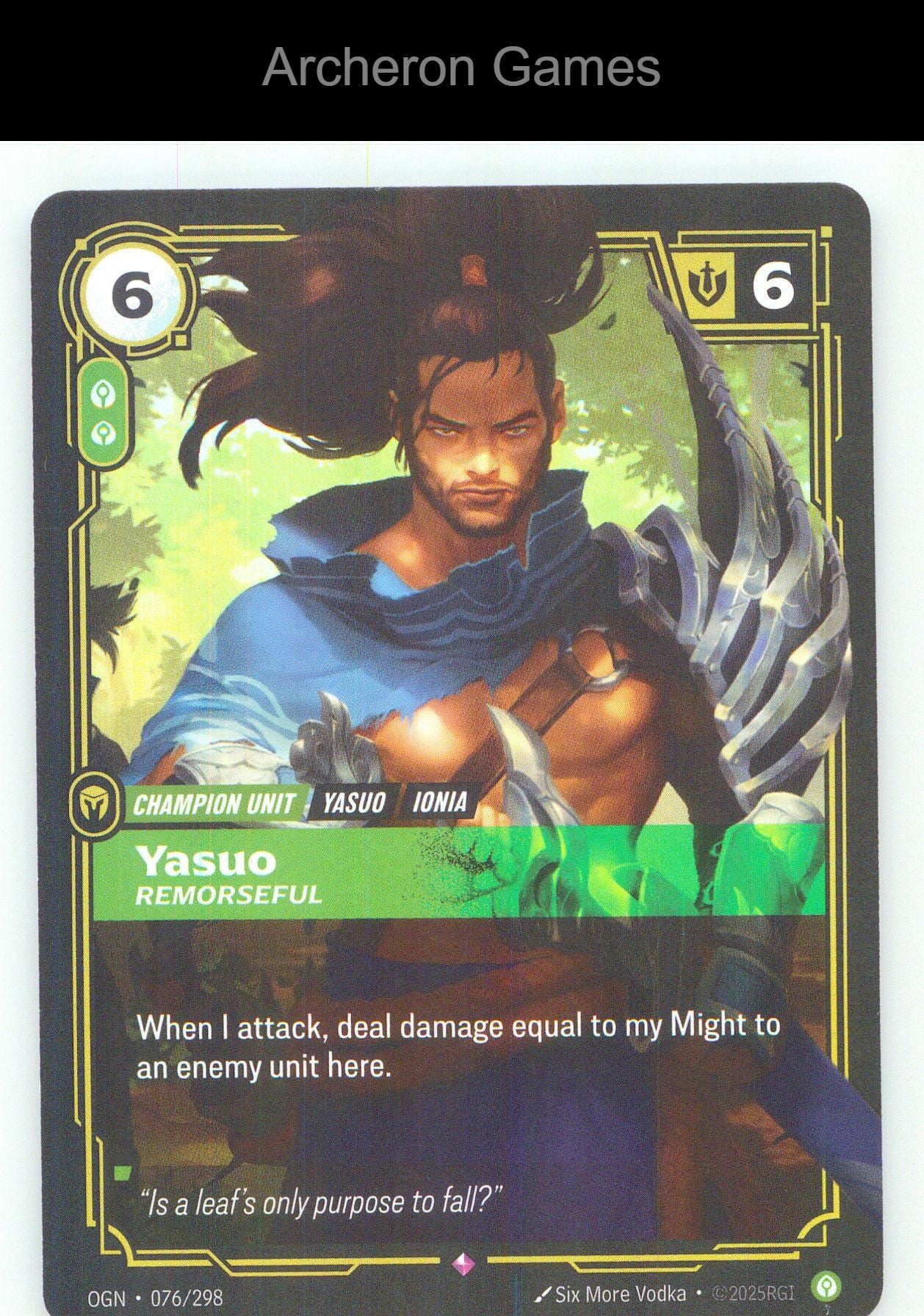 Yasuo - Remorseful OGN 076/298 R Origins Riftbound Card Foil