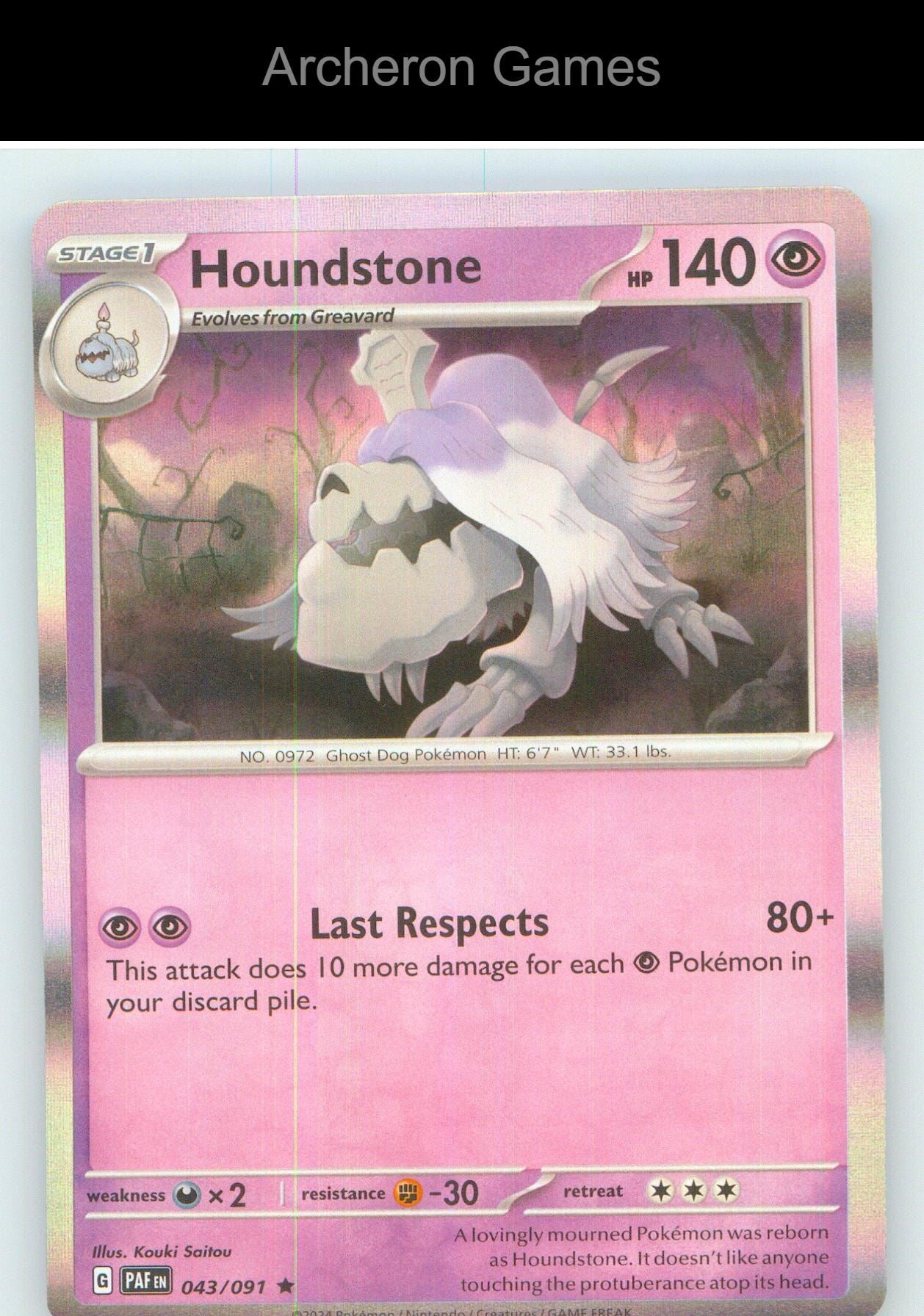 Pokemon Card Houndstone PAF 043/091 R Paldean Fates Holo