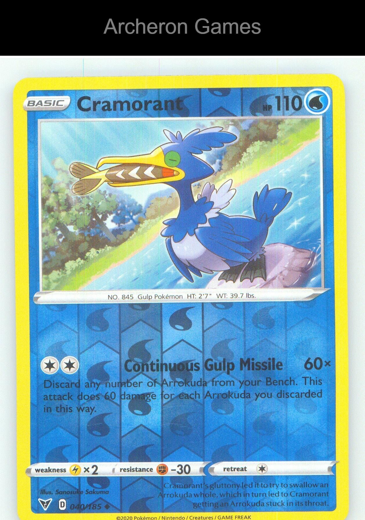 Pokemon Card Cramorant VIV 040/185 UC Vivid Voltage Reverse Holo