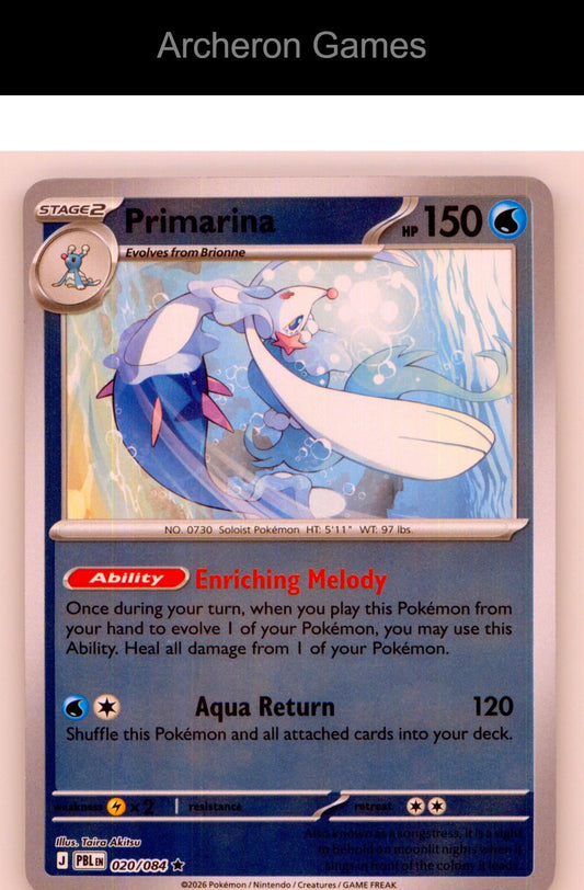 Pokemon Card Primarina ME05 020/084 R Pitch Black Holo