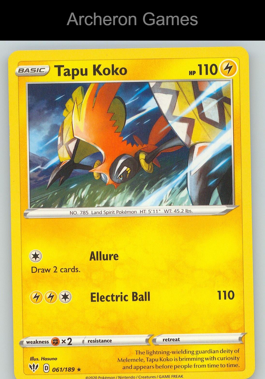 Pokemon Card Tapu Koko DAA 061/189 R Darkness Ablaze