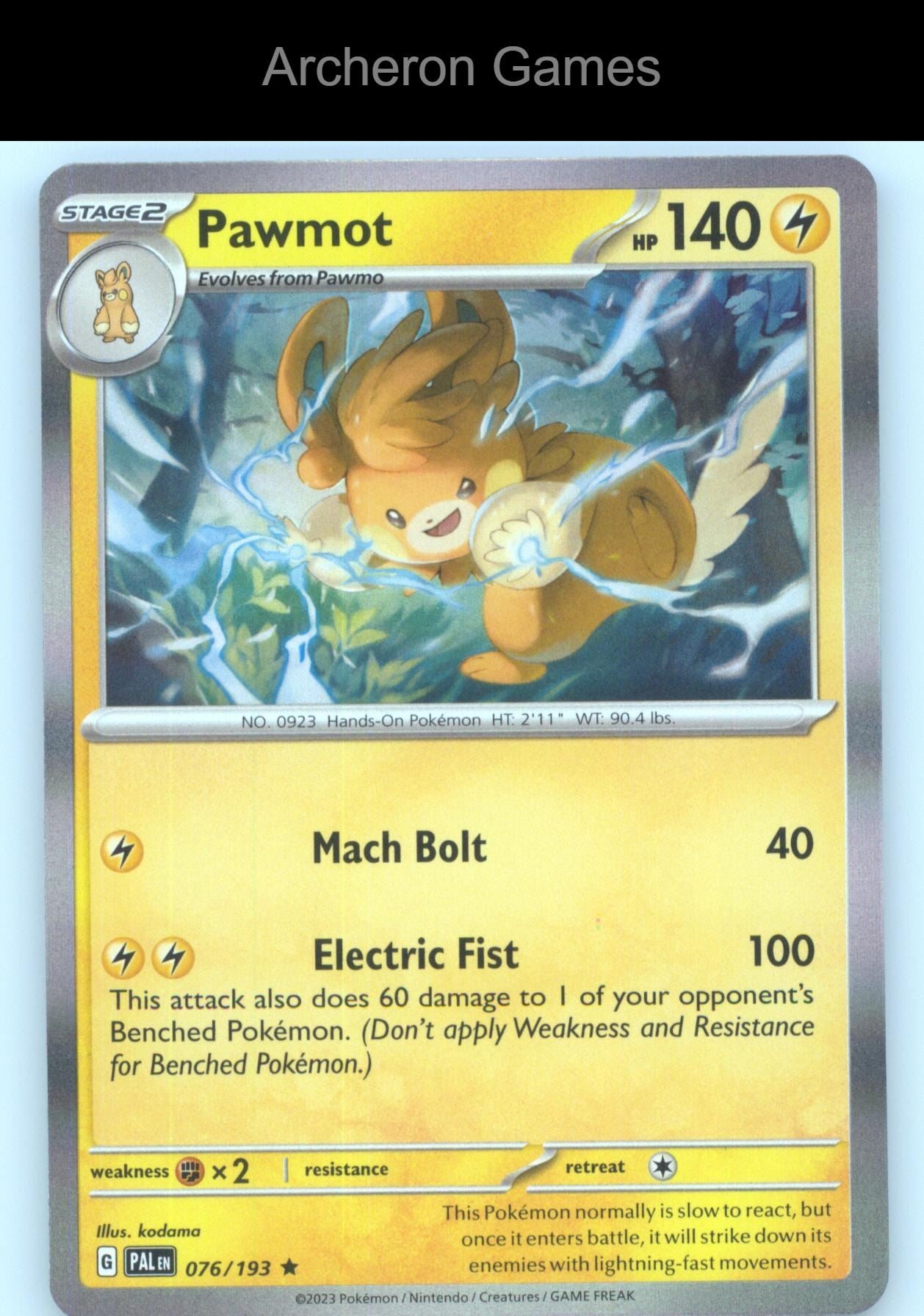 Pokemon Card Pawmot PAL 076/193 R Paldea Evolved Holo