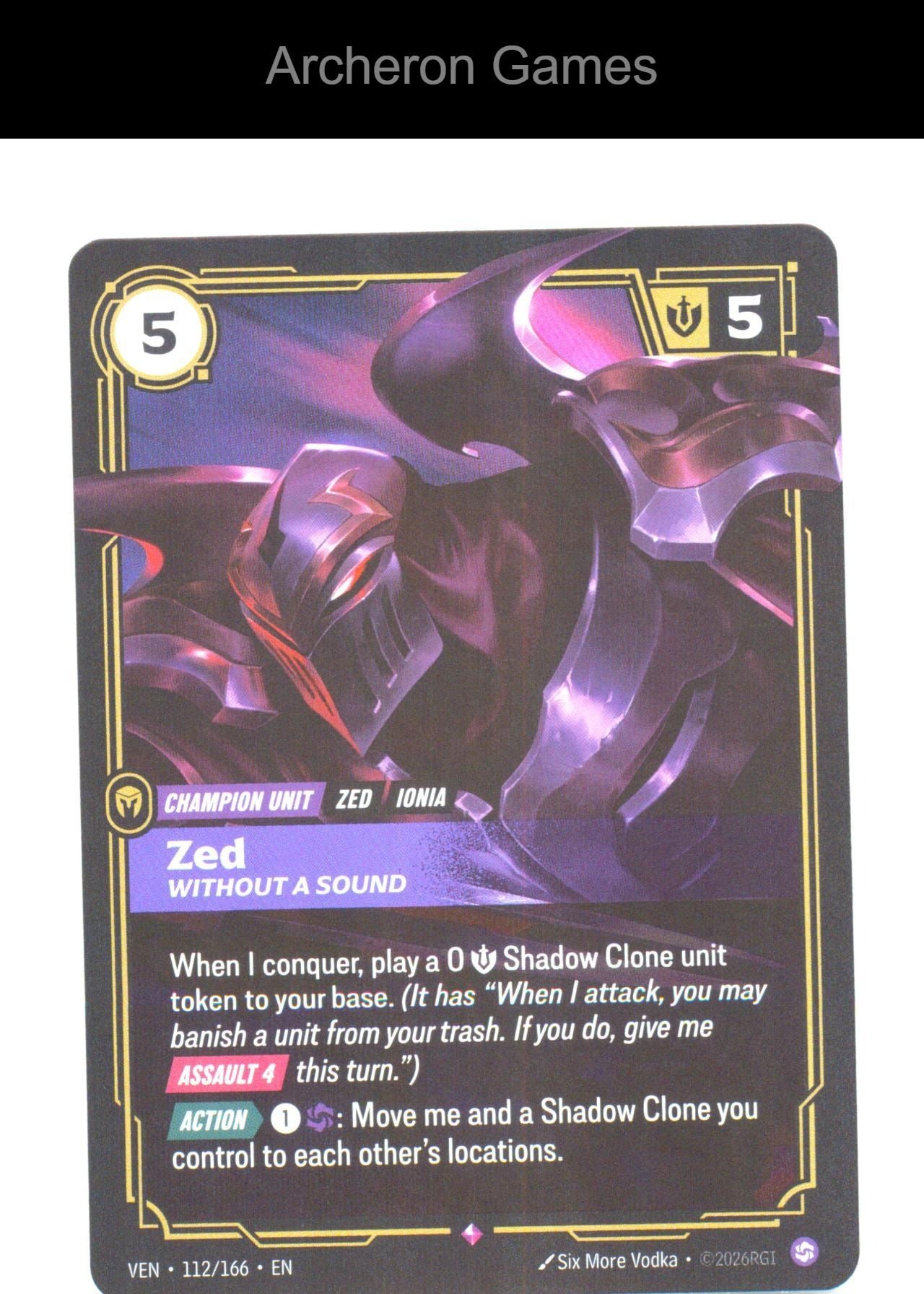 Zed - Without a Sound VEN 112/166 R Vendetta Riftbound Card Foil