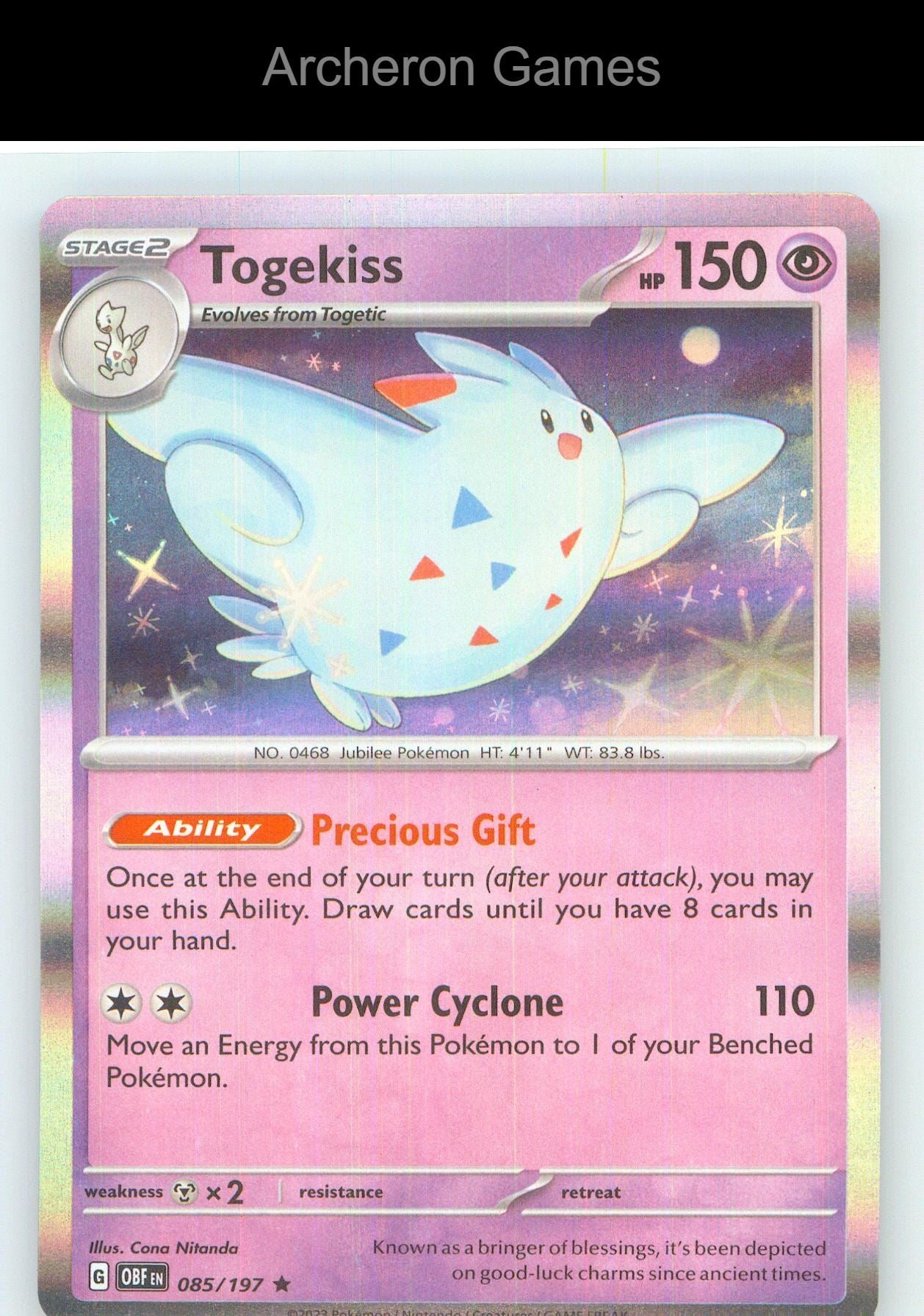 Pokemon Card Togekiss OBF 085/197 R Obsidian Flames Holo
