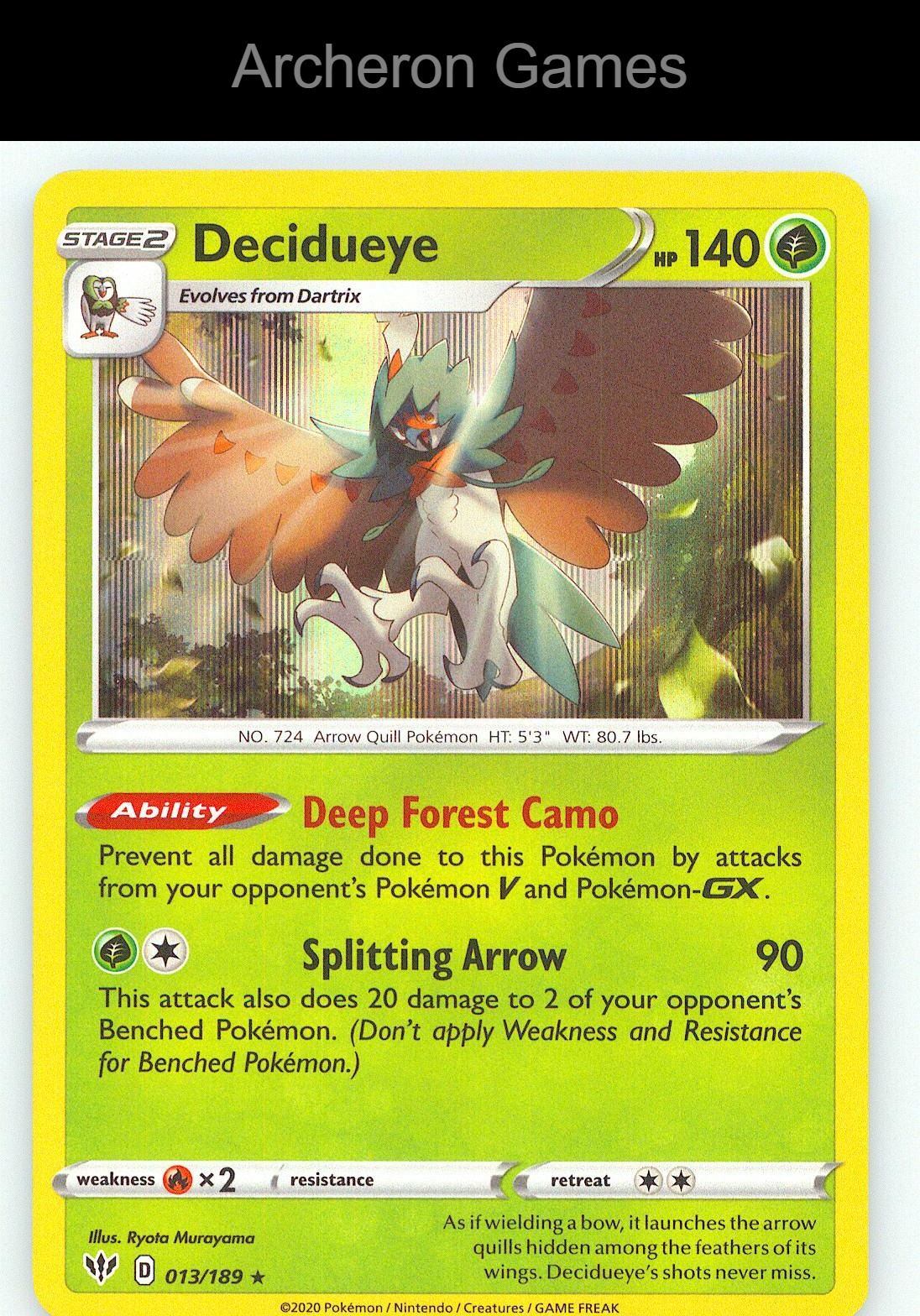 Pokemon Card Decidueye DAA 013/189 Line Holo R Darkness Ablaze