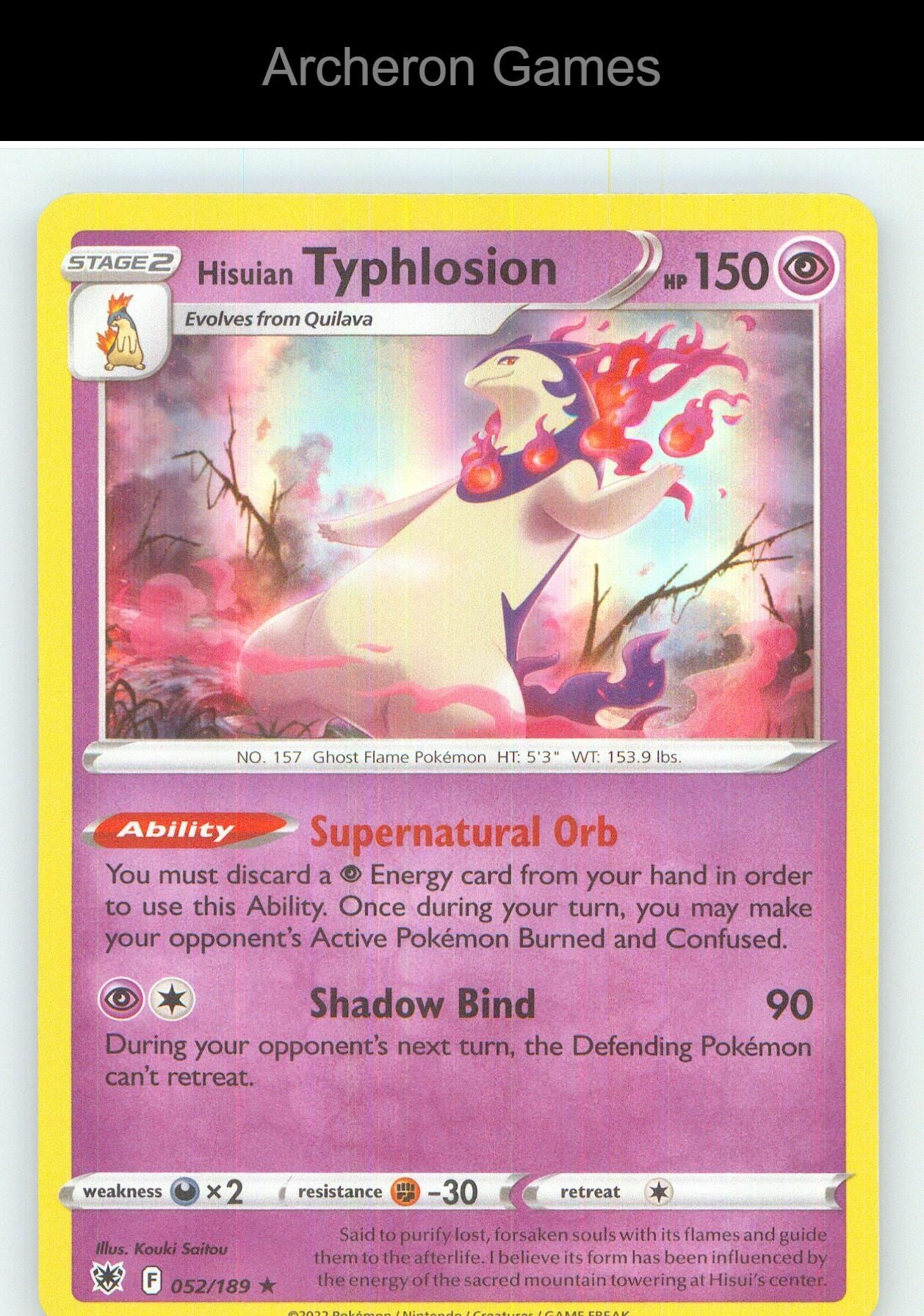 Pokemon Card Hisuian Typhlosion ASR 052/189 HOLO R Astral Radiance