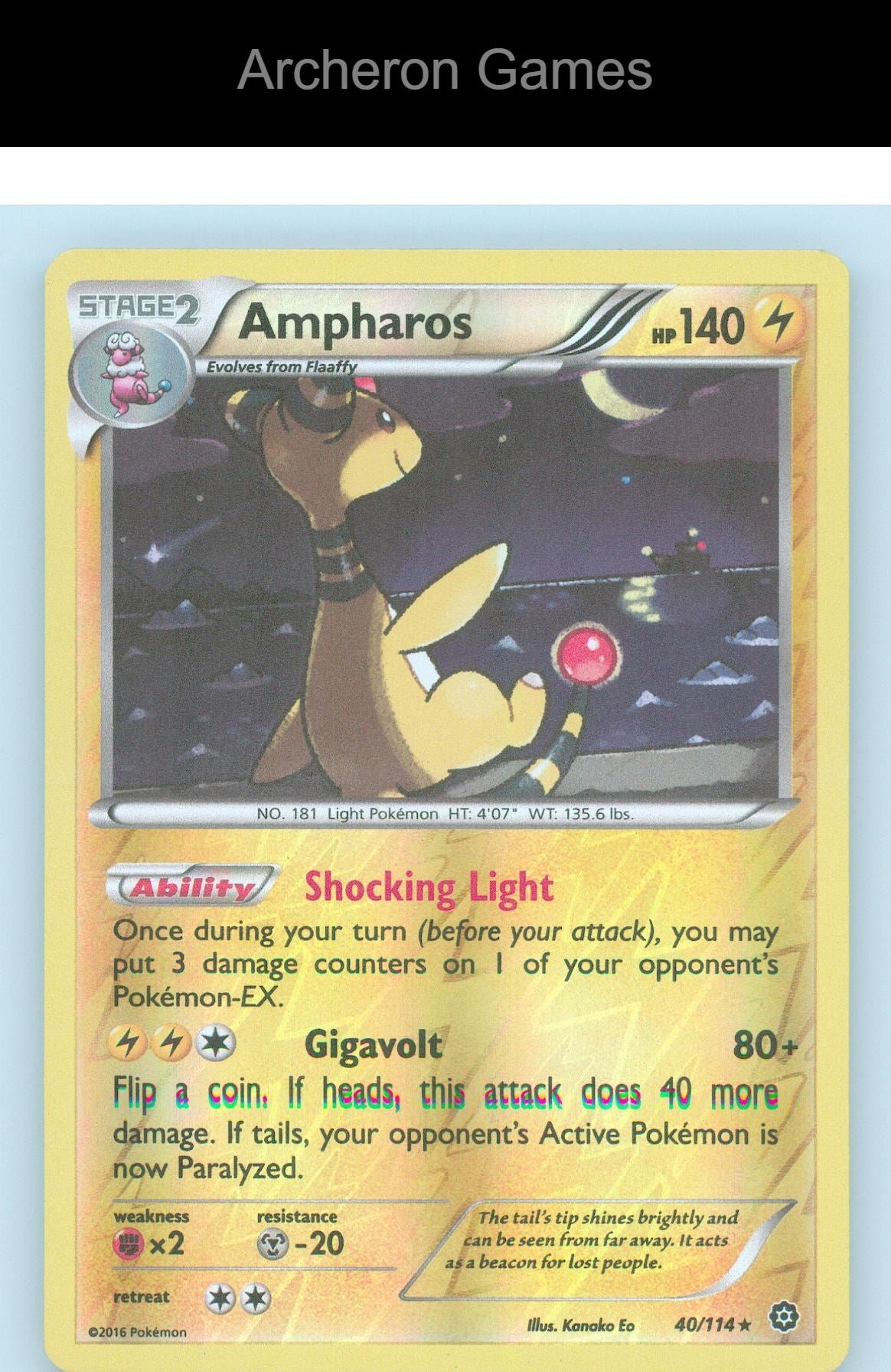 Pokemon Card Ampharos (XY Steam Siege) PR 40/114 R Deck Exclusives