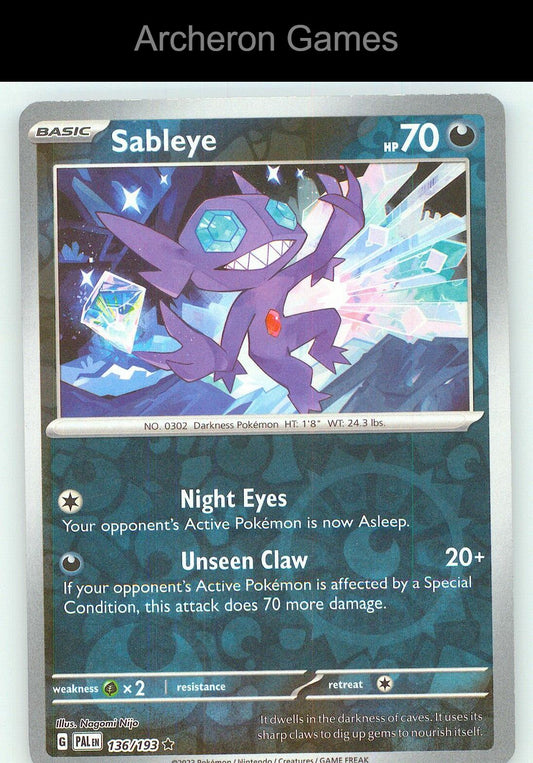 Pokemon Card Sableye PAL 136/193 R Paldea Evolved Reverse Holo