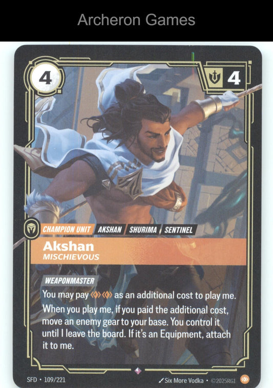 Akshan - Mischievous SFD 109/221 R  Card Spiritforged