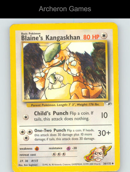 Pokemon Card Blaine's Kangaskhan G1 36/132 UC Gym Heroes Unlimited