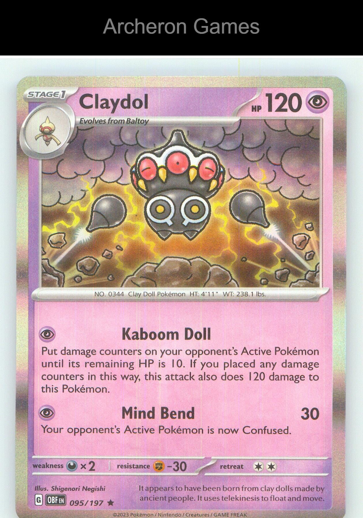 Pokemon Card Claydol OBF 095/197 R Obsidian Flames Holo