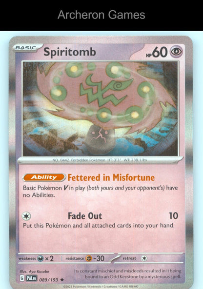 Pokemon Card Spiritomb PAL 089/193 R Paldea Evolved Holo