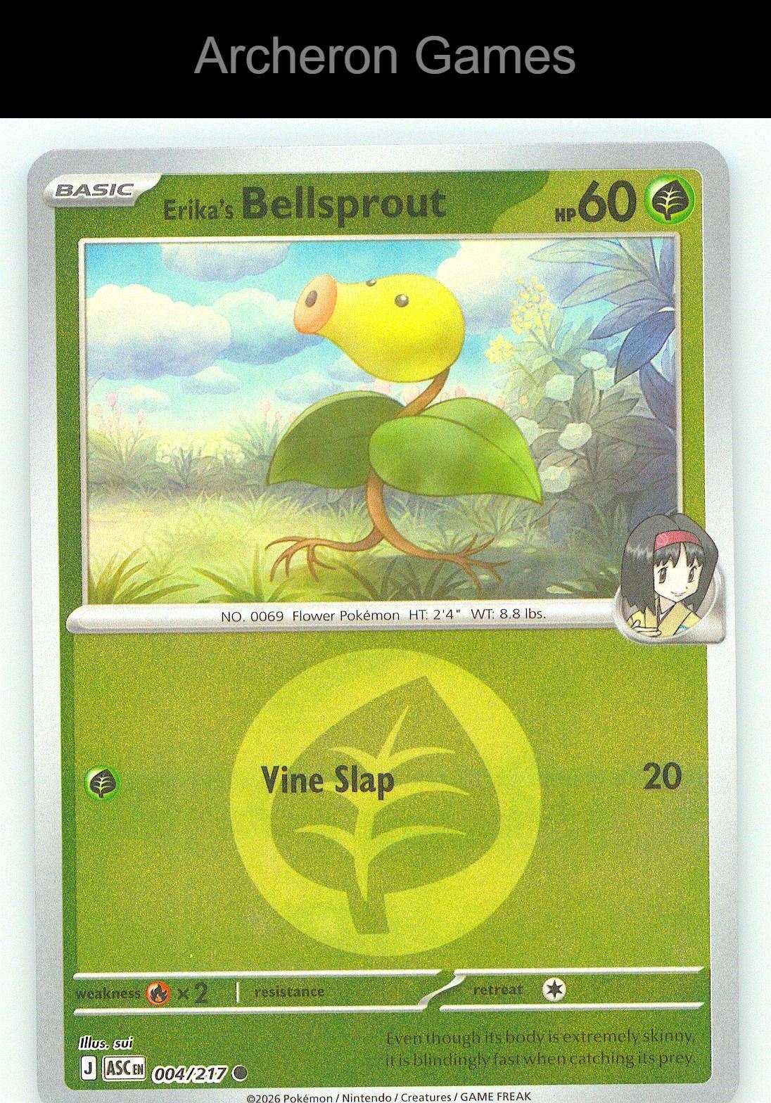Pokemon Card Erika's Bellsprout (Energy Symbol Pattern) ASC 004/217 Ascended Heroes Reverse Holo