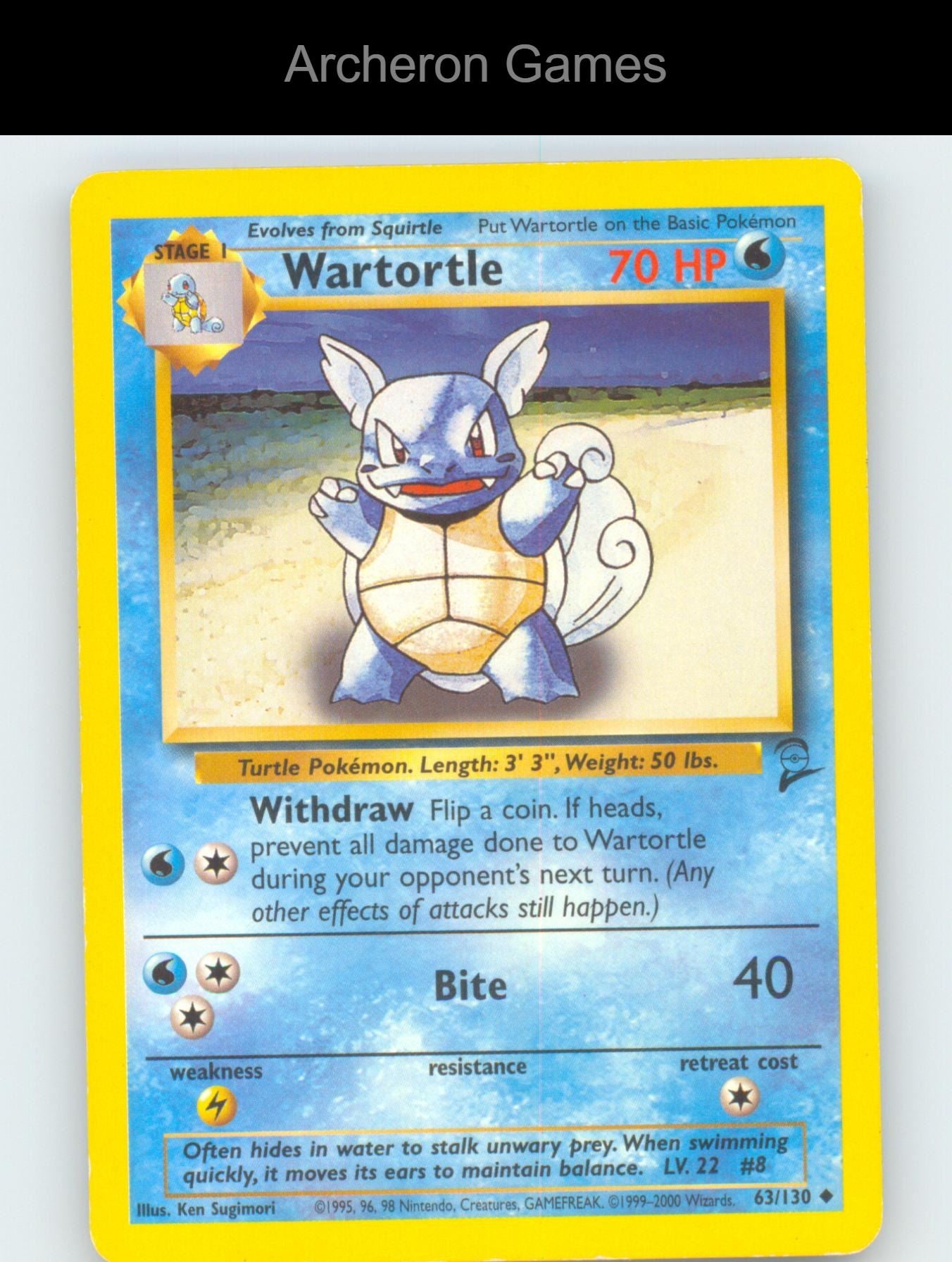 Pokemon Card Wartortle B2 63/130 UC Base Set 2