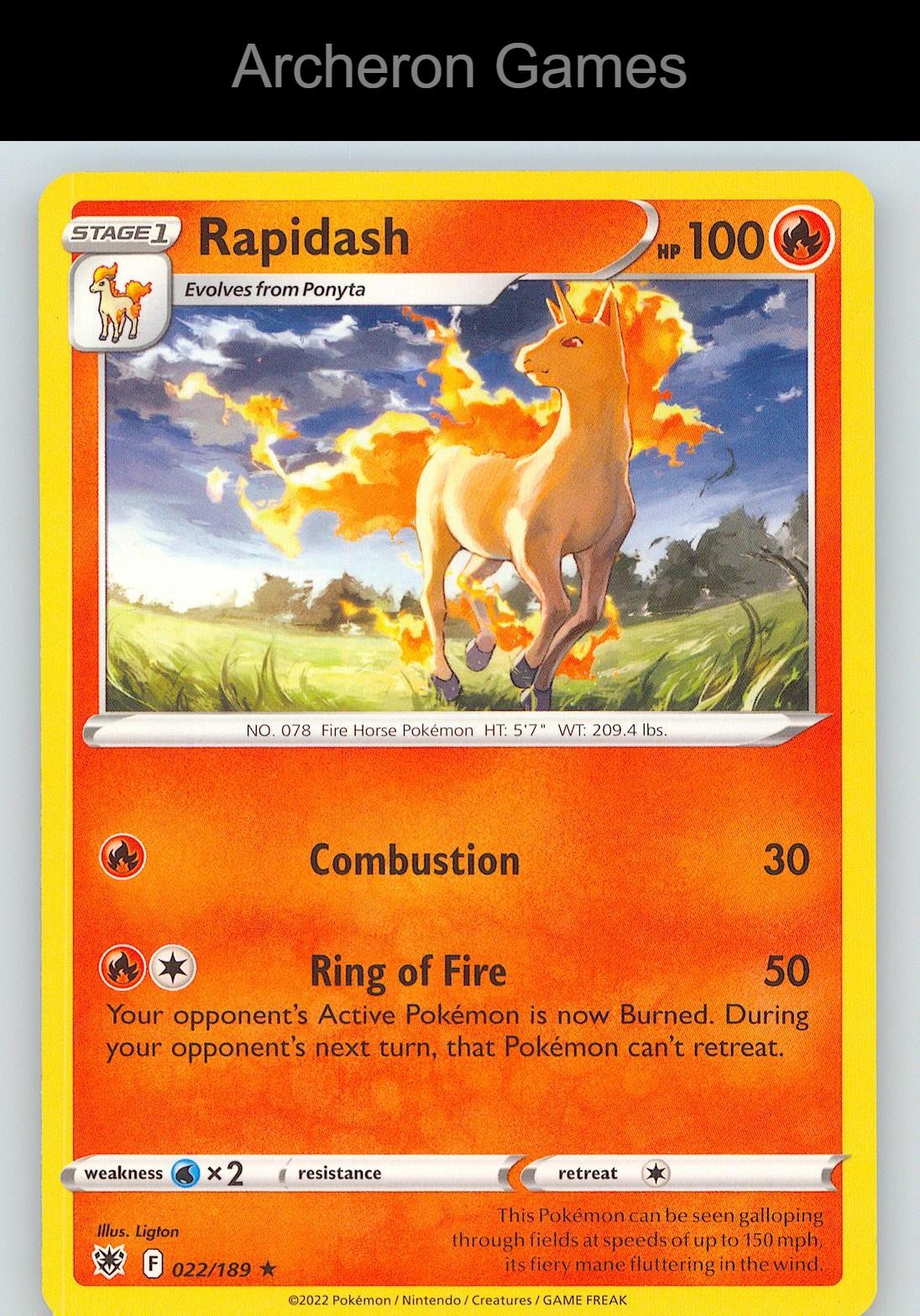 Pokemon Card Rapidash ASR 022/189 R Astral Radiance