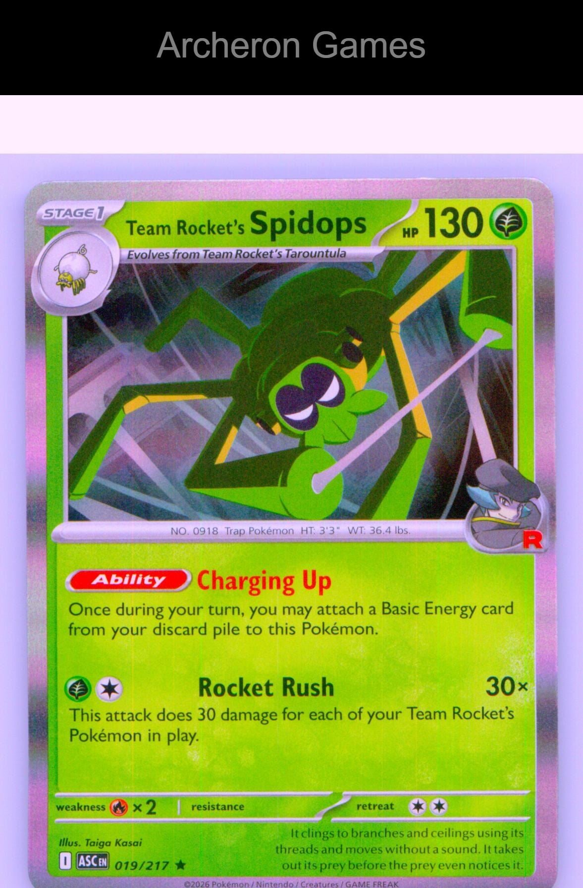 Pokemon Card Team Rocket's Spidops ASC 019/217 R Ascended Heroes Holo