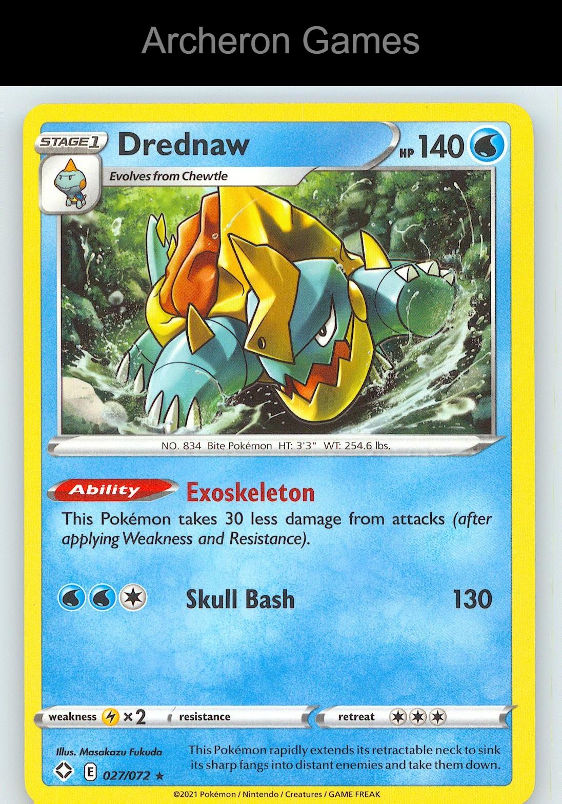 Pokemon Card Drednaw SHF 027/072 R Shining Fates