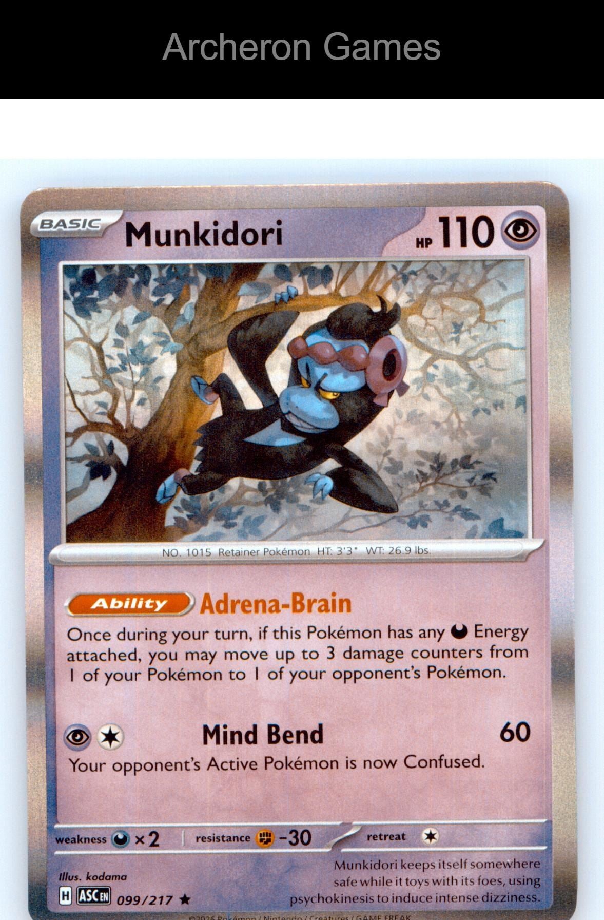 Pokemon Card Munkidori ASC 099/217 R Ascended Heroes Holo
