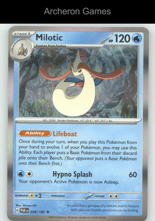 Pokemon Card Milotic PAR 036/182 R Paradox Rift Holo