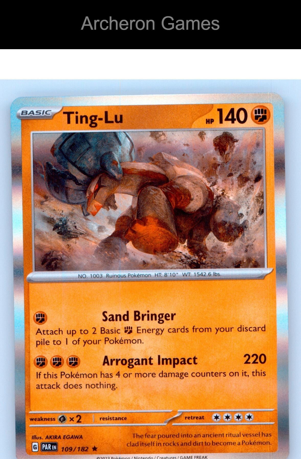 Pokemon Card Ting-Lu PAR 109/182 R Paradox Rift Holo