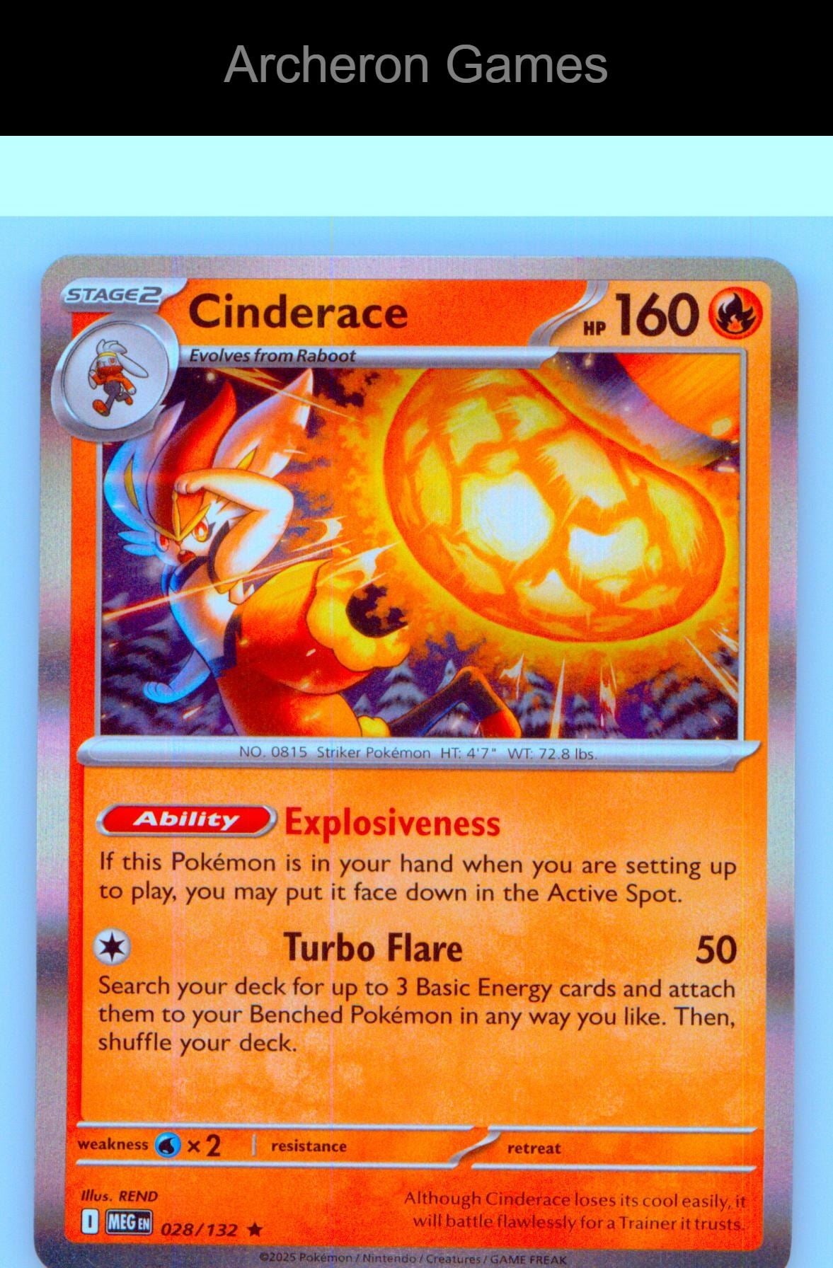 Pokemon Card Cinderace MEG 028/132 R Mega Evolution Holo