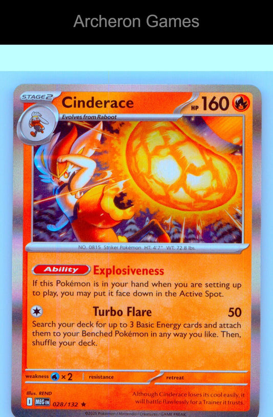 Pokemon Card Cinderace MEG 028/132 R Mega Evolution Holo