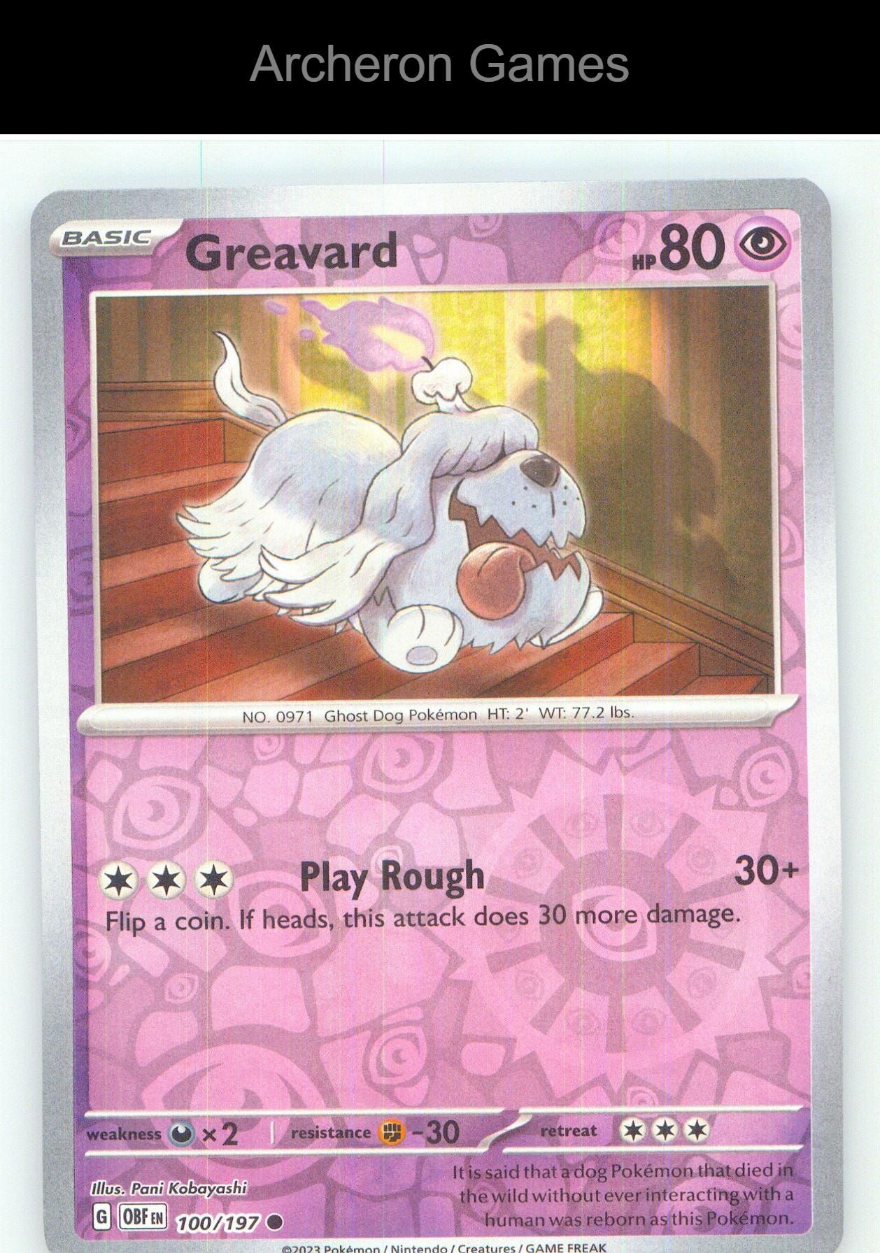 Pokemon Card Greavard OBF 100/197 C Obsidian Flames Reverse Holo