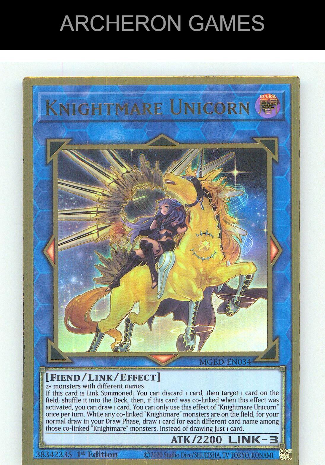 Knightmare Unicorn (Alternate Art) Premium Gold Rare YUGIOH Card 1st Edition