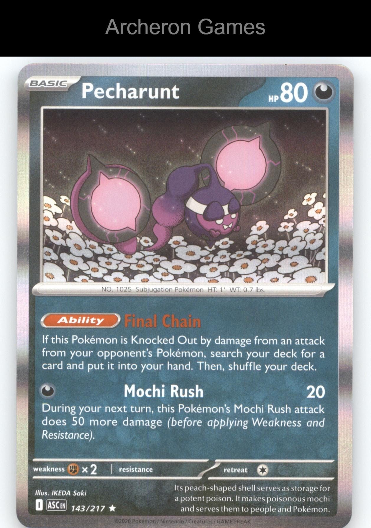 Pokemon Card Pecharunt ASC 143/217 R Ascended Heroes Holo