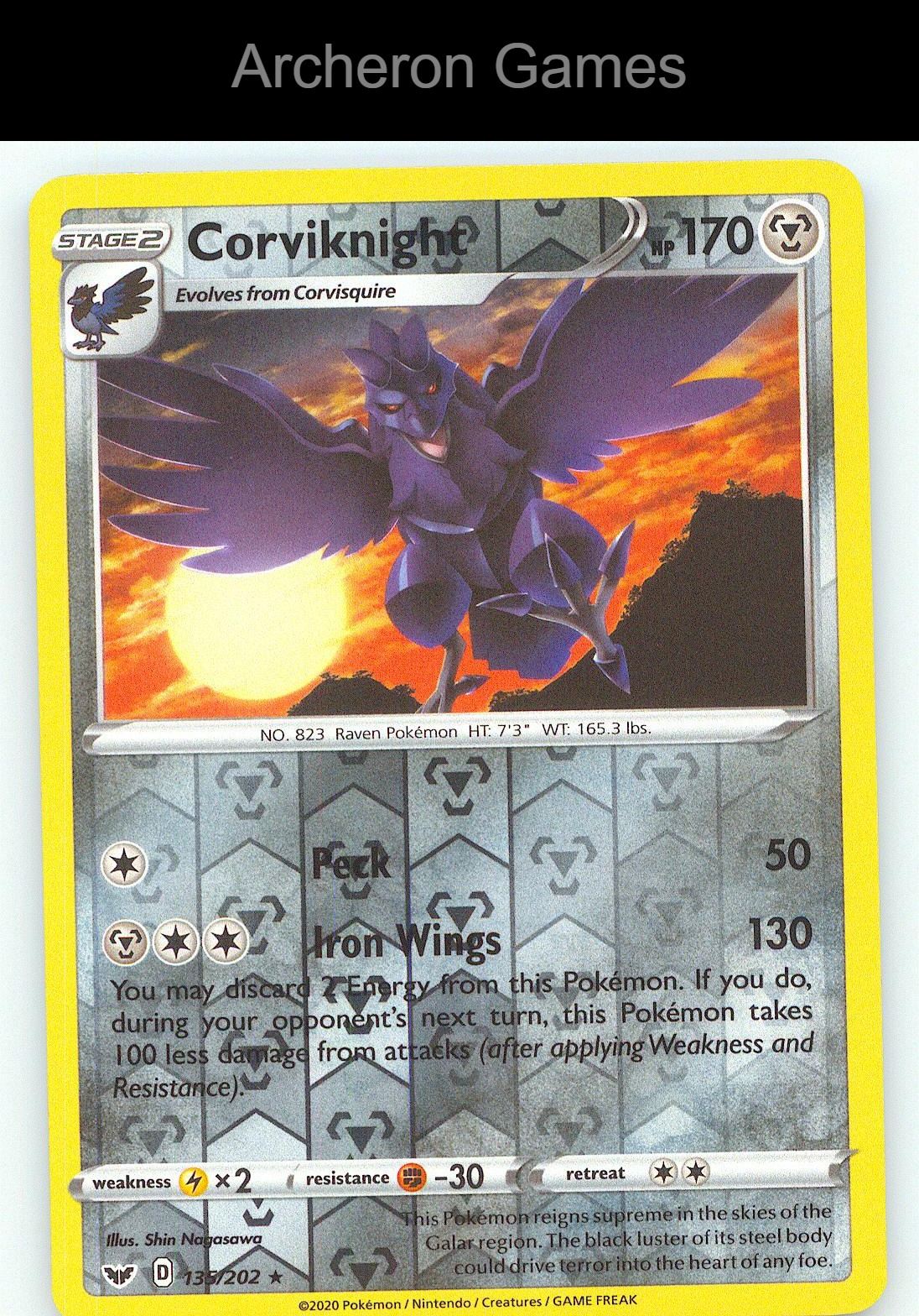 Pokemon Card Corviknight SSH 135/202 R Sword & Shield Reverse Holo