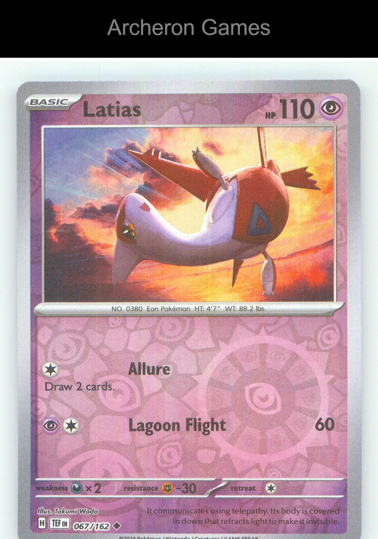 Pokemon Card Latias TEF 067/162 UC Temporal Forces Reverse Holo