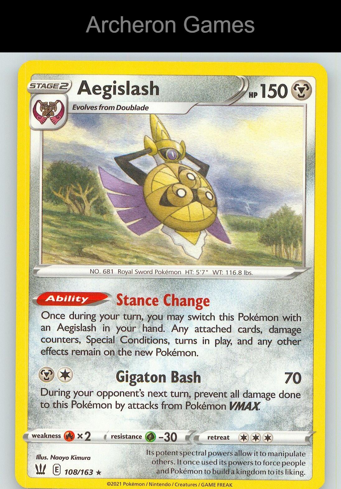 Pokemon Card Aegislash BST 108/163 R Battle Styles