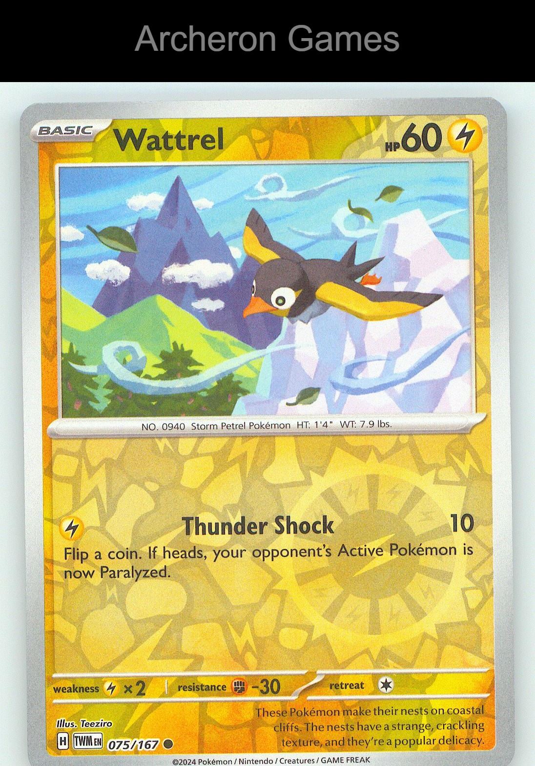 Pokemon Card Wattrel TWM 075/167 C Twilight Masquerade Reverse Holo