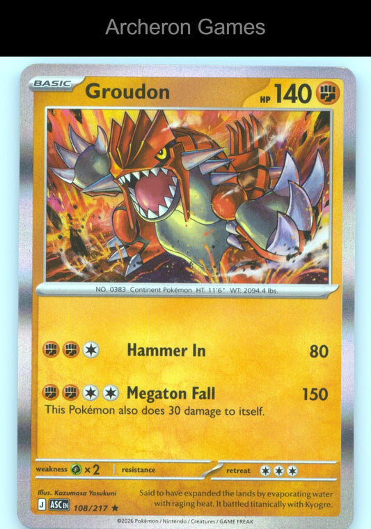 Pokemon Card Groudon ASC 108/217 R Ascended Heroes Holo