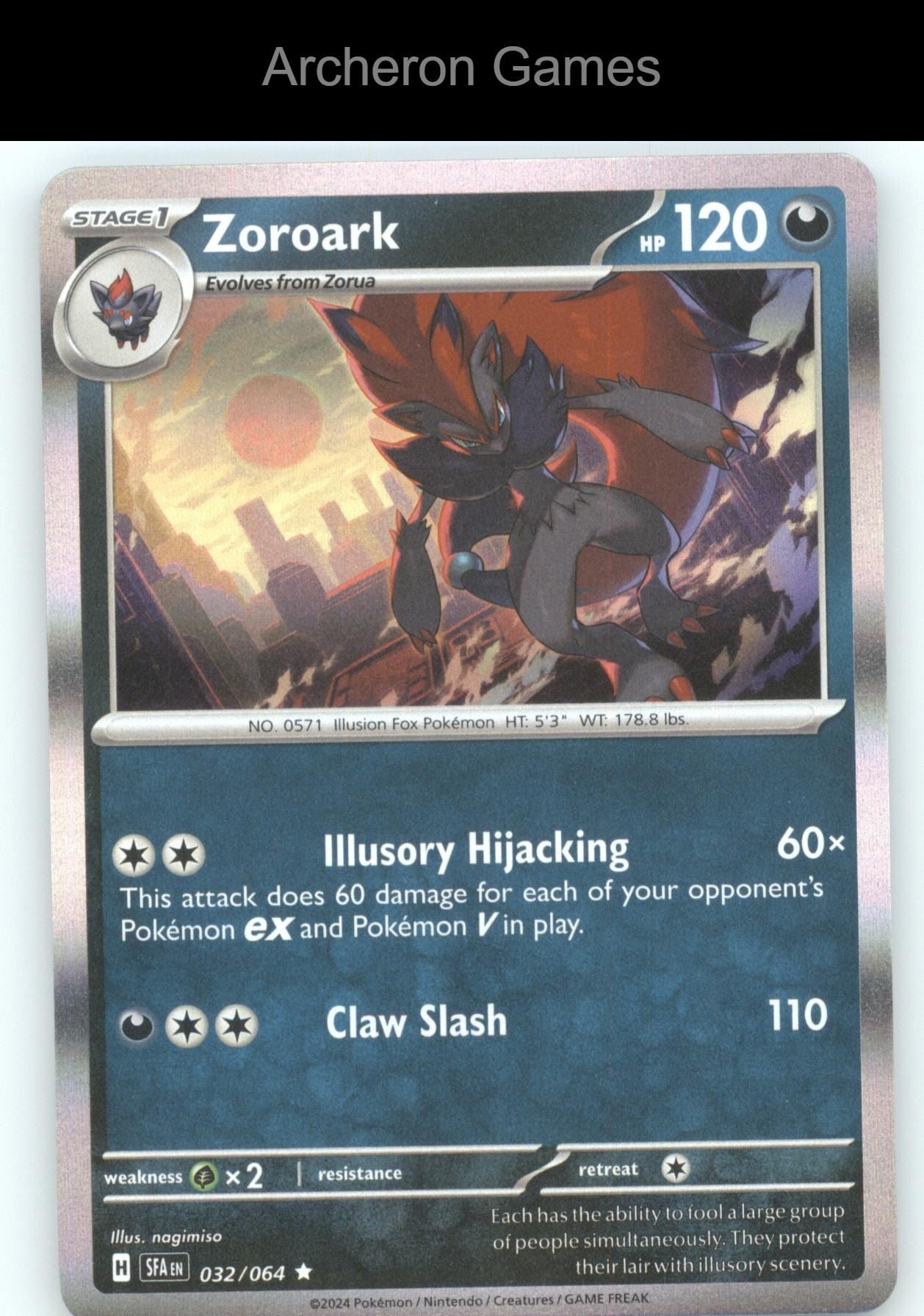 Pokemon Card Zoroark SFA 032/064 R Shrouded Fable Holo