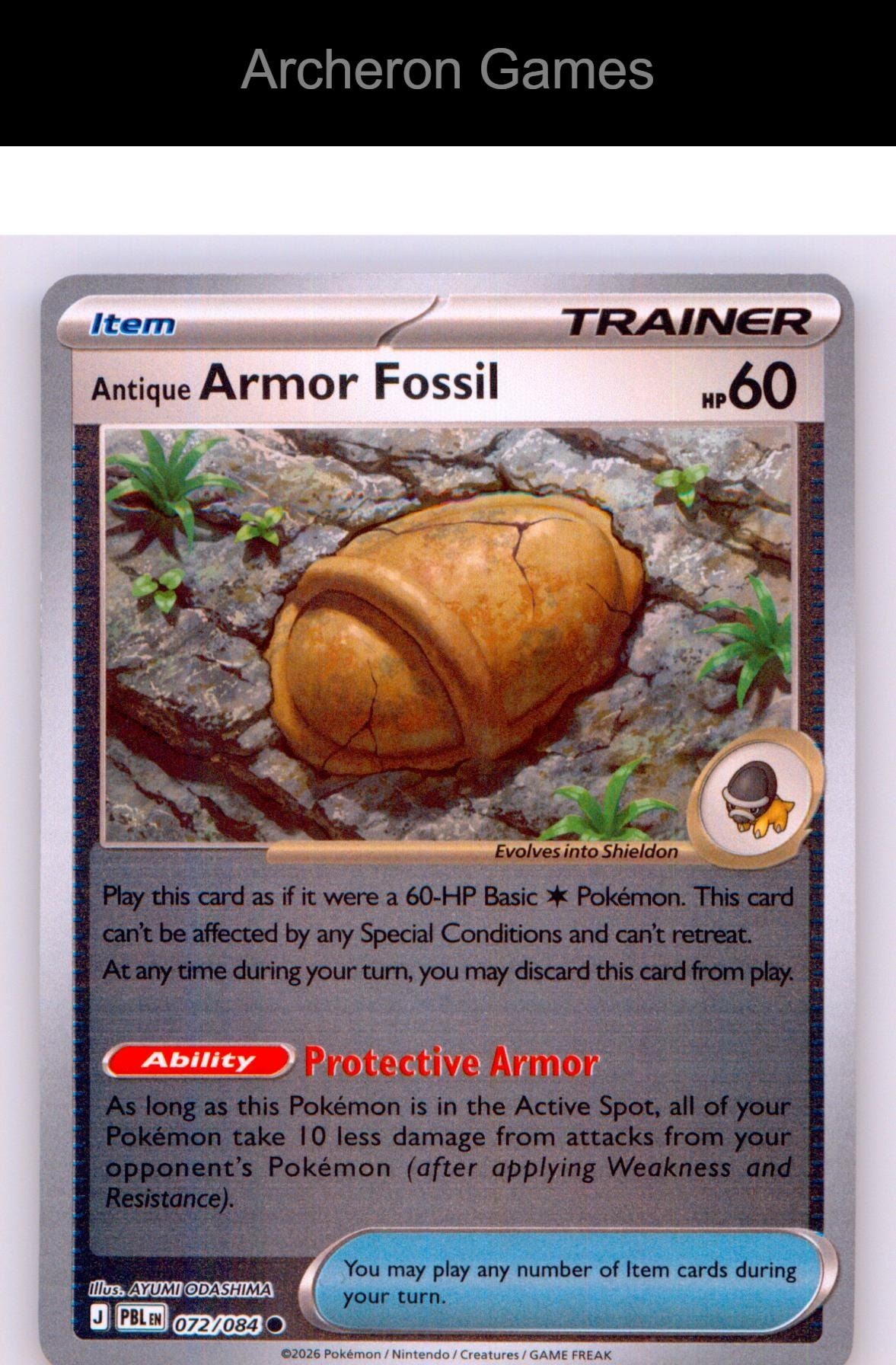 Pokemon Card Antique Armor Fossil ME05 072/084 C Pitch Black Reverse Holo