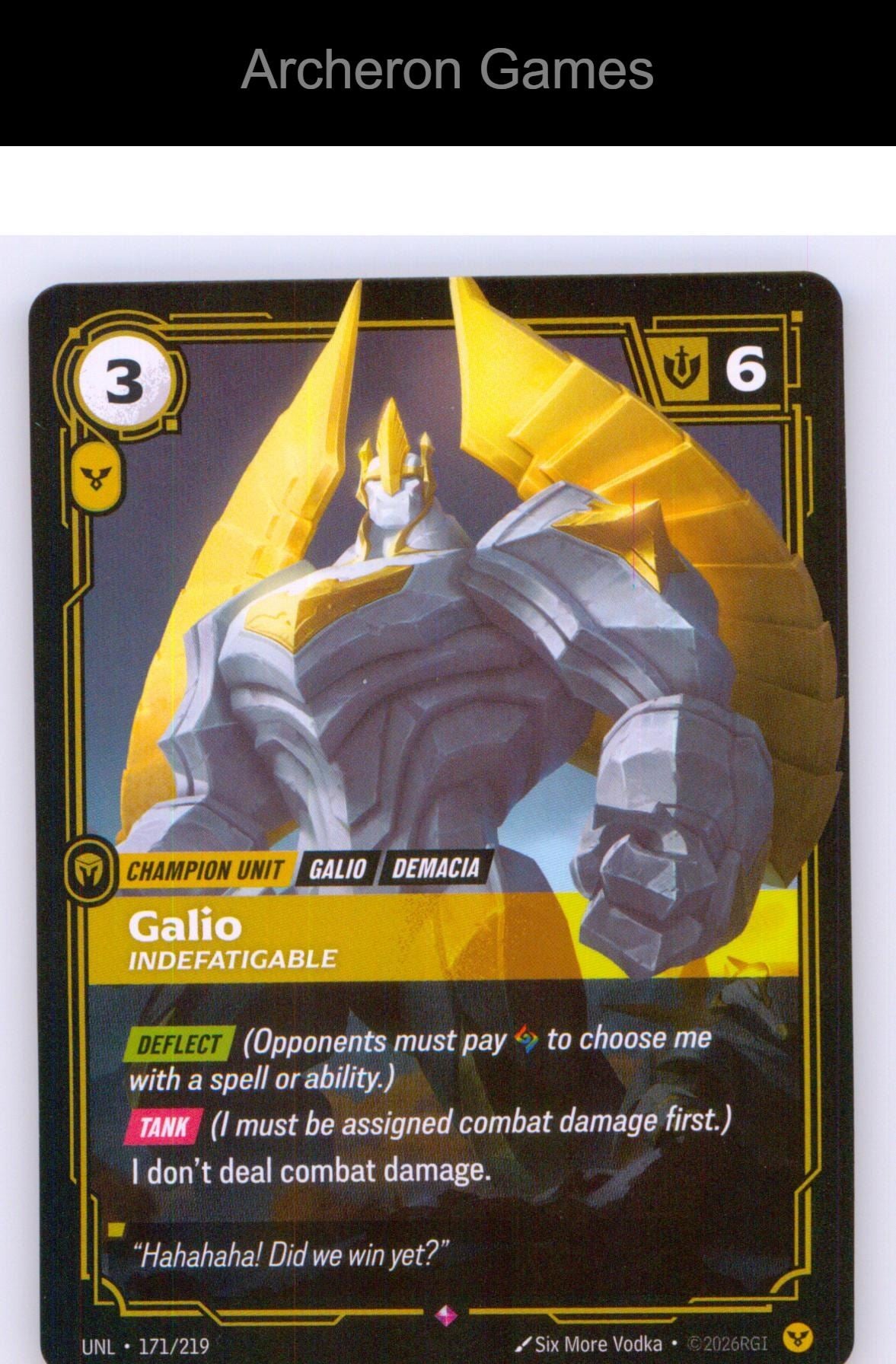 Galio - Indefatigable UNL 171/219 R Unleashed Riftbound Card