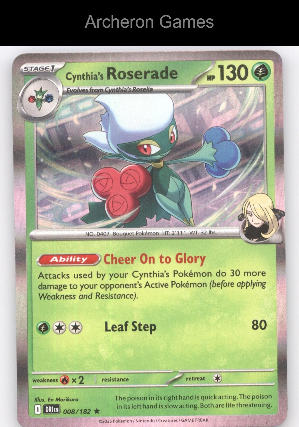Pokemon Card Cynthia's Roserade DRI 008/182 R Destined Rivals Holo