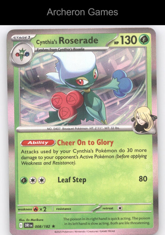 Pokemon Card Cynthia's Roserade DRI 008/182 R Destined Rivals Holo