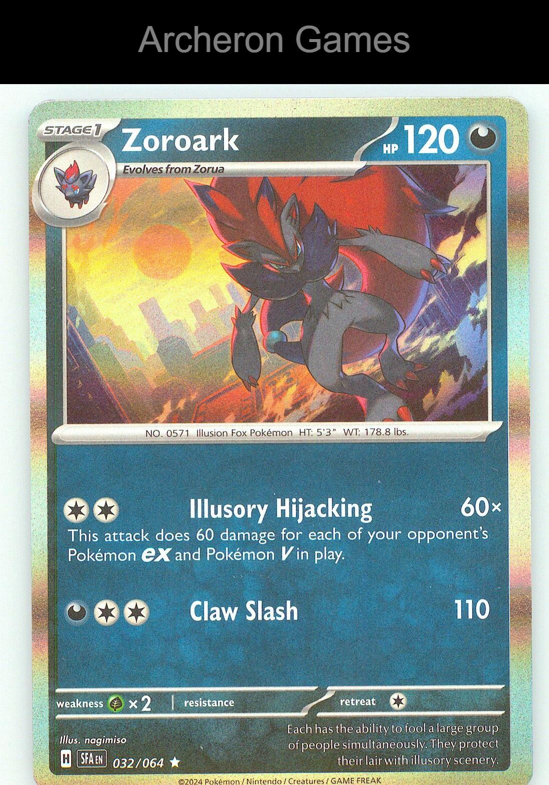 Pokemon Card Zoroark SFA 032/064 R Shrouded Fable Holo